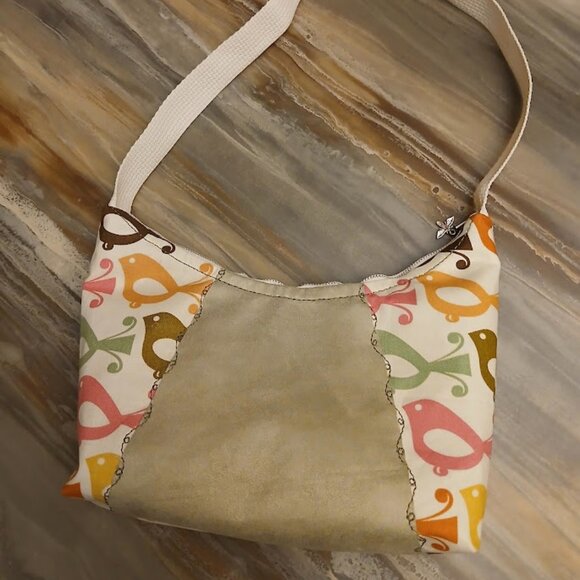 New Birds theme Top handle Shoulder Bag Purse Green Suede Mult Crescent Baguette - Picture 1 of 7